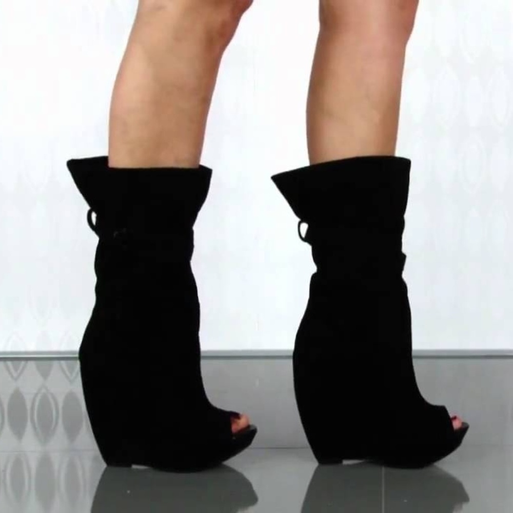 Report Signature Suede Peep Toe Wedge Boots (NWT)